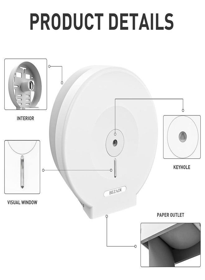 BEZADI Jumbo Toilet Paper Dispenser Wall Mount Waterproof Large Capacity Single Roll for Restrooms with Lock ABS White - Image 2
