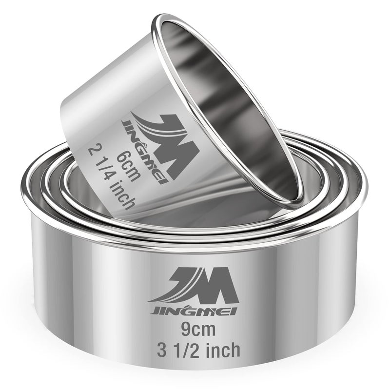 M JINGMEI M JNGMEI 4 Pieces Stainless Steel Cookie Cutter Set Biscuit Cutter 2.25inch  2.75inch  3.25inch 3.5inch Biscuit Plain Edge Round Cutters Sizes Shape Molds Multiple Sizes - Image 1