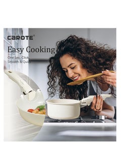 CAROTE CAROTE 11pcs Pots and Pans Set, Nonstick Cookware Sets Detachable Handle, Induction RV Kitchen Set Removable Handle, Oven Safe, Cream White  - Image 3