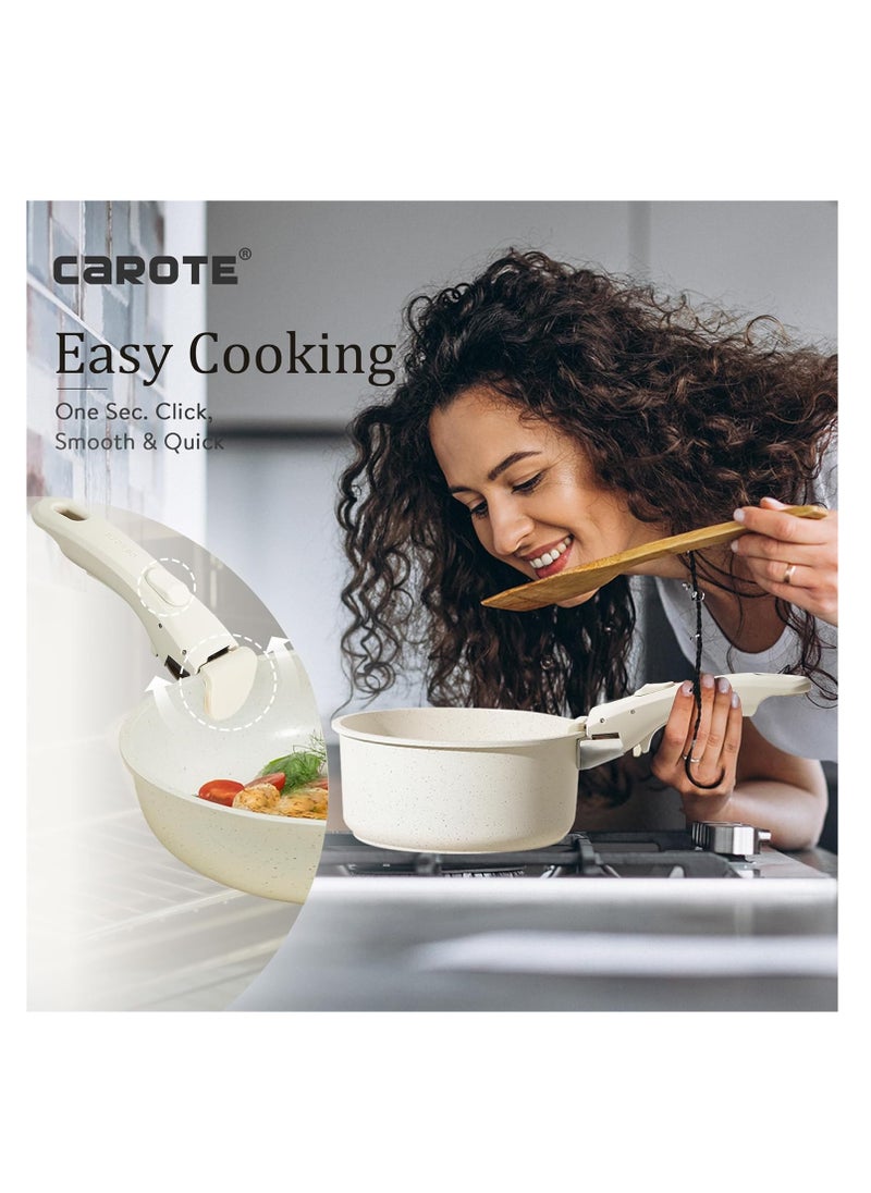 CAROTE - CAROTE 11pcs Pots and Pans Set, Nonstick Cookware Sets Detachable Handle, Induction RV Kitchen Set Removable Handle, Oven Safe, Cream White - Image 1