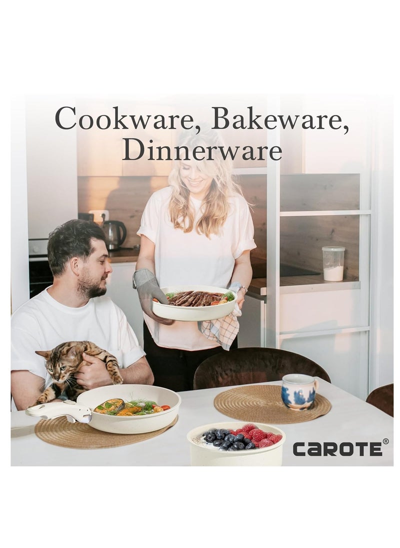 CAROTE - CAROTE 11pcs Pots and Pans Set, Nonstick Cookware Sets Detachable Handle, Induction RV Kitchen Set Removable Handle, Oven Safe, Cream White - Image 1