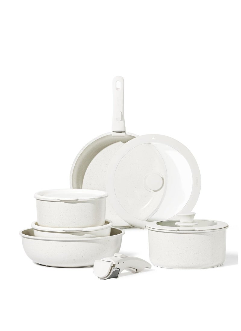 CAROTE - CAROTE 11pcs Pots and Pans Set, Nonstick Cookware Sets Detachable Handle, Induction RV Kitchen Set Removable Handle, Oven Safe, Cream White - Image 1