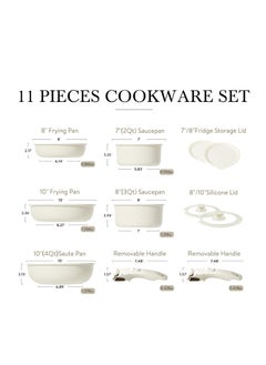 CAROTE CAROTE 11pcs Pots and Pans Set, Nonstick Cookware Sets Detachable Handle, Induction RV Kitchen Set Removable Handle, Oven Safe, Cream White  - Image 2