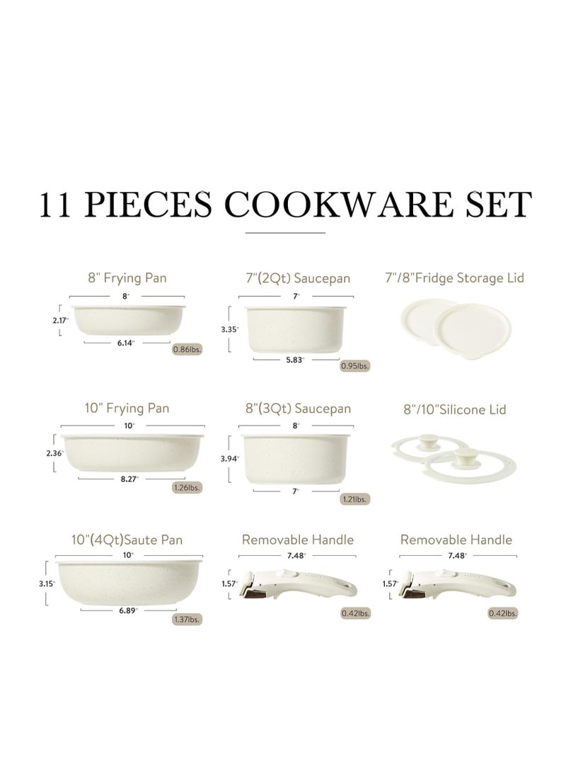 CAROTE - CAROTE 11pcs Pots and Pans Set, Nonstick Cookware Sets Detachable Handle, Induction RV Kitchen Set Removable Handle, Oven Safe, Cream White - Image 1