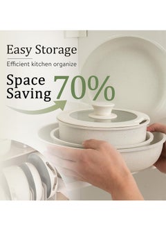 CAROTE CAROTE 11pcs Pots and Pans Set, Nonstick Cookware Sets Detachable Handle, Induction RV Kitchen Set Removable Handle, Oven Safe, Cream White  - Image 5