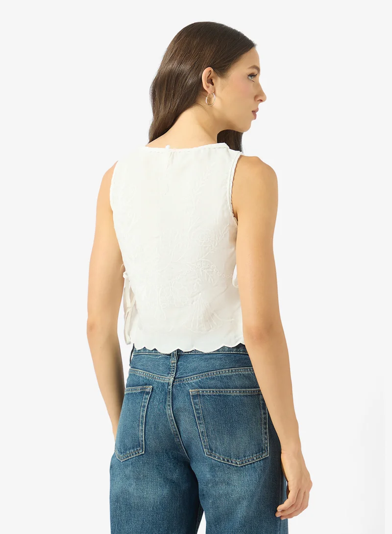 Ginger Openwork Broderie Detail Top