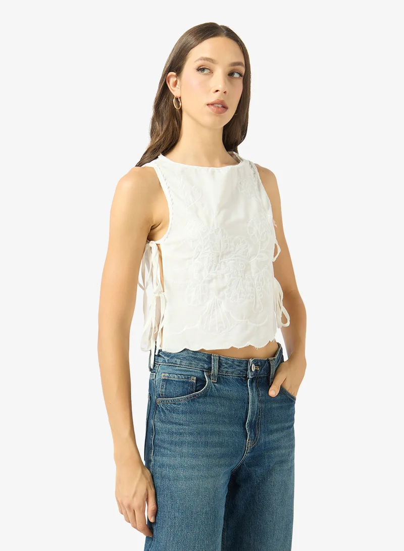 Ginger Openwork Broderie Detail Top