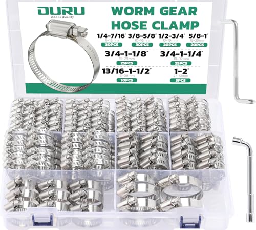 OURU 175PCS Hose Clamps Stainless Steel Assortment Adjustable 1/4"-2"(6-51mm) Worm Gear Hose Clamp, Heavy Duty Metal Small Hose Clamps for Automotive, Pipe, Radiator Plumbing, Fuel Line - Image 1