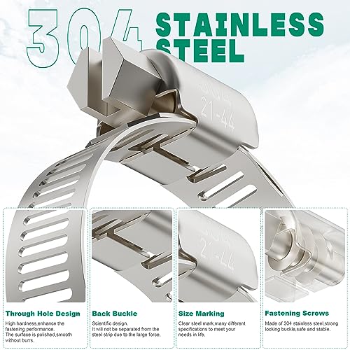 OURU 175PCS Hose Clamps Stainless Steel Assortment Adjustable 1/4"-2"(6-51mm) Worm Gear Hose Clamp, Heavy Duty Metal Small Hose Clamps for Automotive, Pipe, Radiator Plumbing, Fuel Line - Image 3