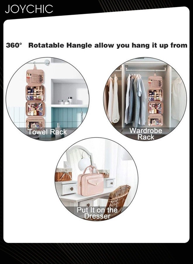 Joychic حقيبة مستحضرات التجميل المعلقة للسفر للنساء حقيبة كبيرة مقاومة للماء لتنظيم مستحضرات التجميل حاوية بحجم كامل مع حوامل مطاطية لمستحضرات التجميل والفرش والزجاجات باللون الوردي - Image 5