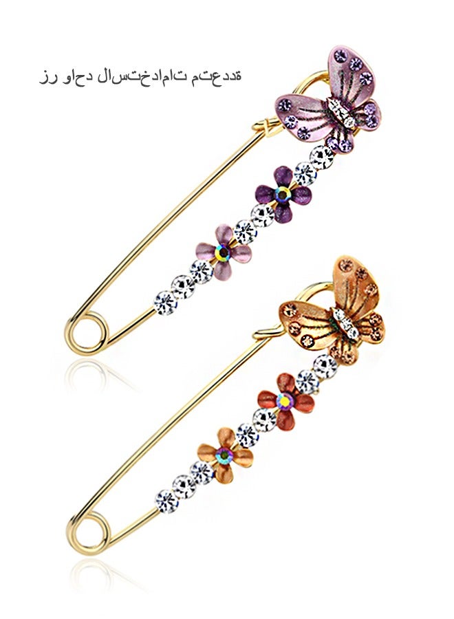 Beyond 2 Pcs erfly Flower Brooche, Anti Rust and Anti Fading Alloy Brooch Pins, Scarf buckle Corsage Scarf Clip Women Girls (Orange+Purple) - Image 1