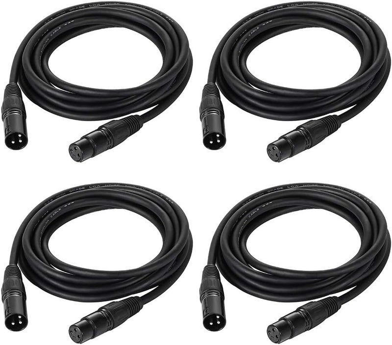 EYESHOT 10ft / 3.04m DMX Cable, 4 Packs 3 Pin DMX Cables DMX Wires, DMX512 XLR Male to Female Stage Light Signal Cable with Metal Connectors, Connection for Stage & DJ Lighting fixtures - Image 1