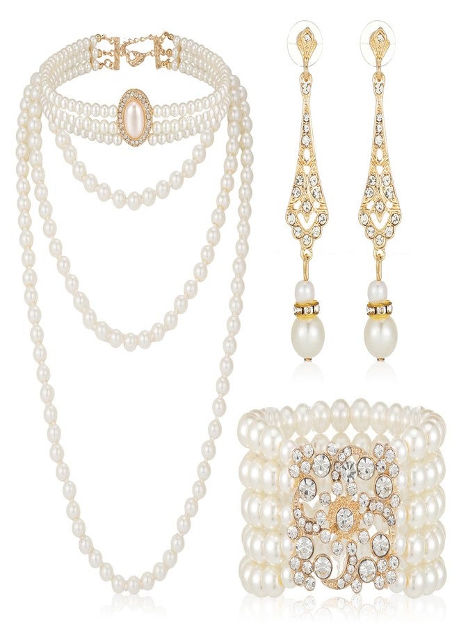 Maitys 1920s Pearl Jewelry Set - 3 Pcs Including Necklace, Dangle Rhinestone Earrings, and Multilayer Bracelet for Women's Halloween Party (Novelty) - Image 1