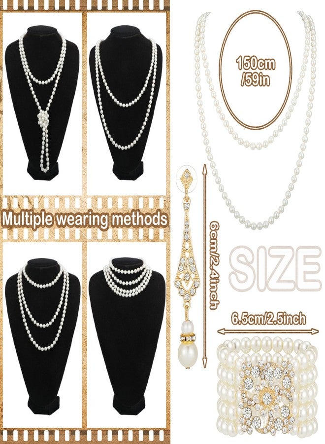 Maitys 1920s Pearl Jewelry Set - 3 Pcs Including Necklace, Dangle Rhinestone Earrings, and Multilayer Bracelet for Women's Halloween Party (Novelty) - Image 3
