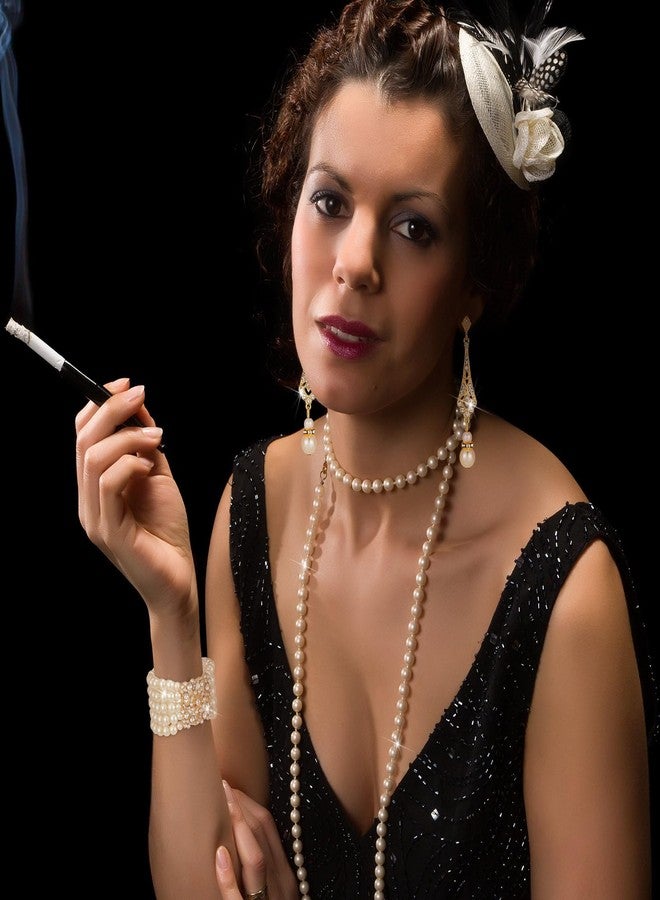 Maitys 1920s Pearl Jewelry Set - 3 Pcs Including Necklace, Dangle Rhinestone Earrings, and Multilayer Bracelet for Women's Halloween Party (Novelty) - Image 2