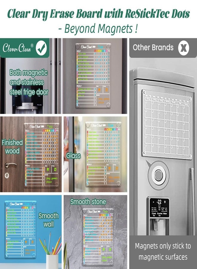 Clever Clean Clear Non-Magnetic Dry Erase Chore Chart - 8.5"x11.5" Behavior Responsibility Chore Board for Kids, Teenagers - Sticks to Wall, Glass, Door, Any Smooth Surfaces - Image 3