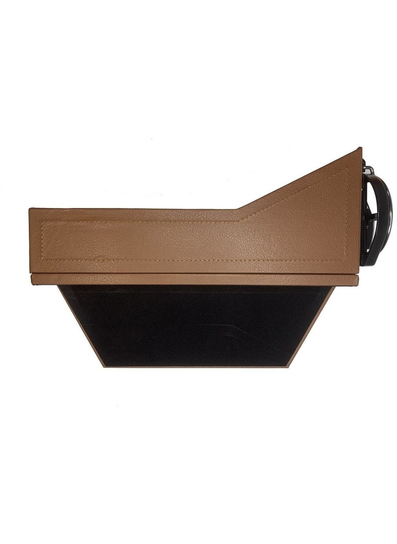 Techmaster Leather Covered Driver Seat Side Organizer Cup Holder for Vehicle Brown  - Image 1