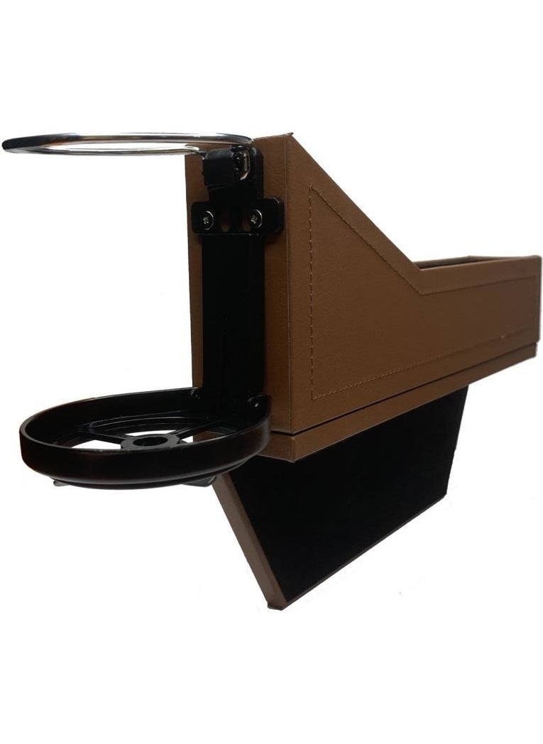 Techmaster Leather Covered Driver Seat Side Organizer Cup Holder for Vehicle Brown  - Image 3