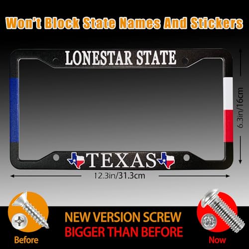 PAUSEBOLL Texas License Plate Frame American Lonestar State Metal License Plate Cover Front Plates Frames Car Tag Frame for Women Men US Vehicles Standard(Set of 2, 12.3" x 6.3") - Image 2