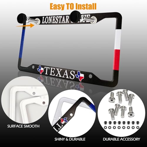 PAUSEBOLL Texas License Plate Frame American Lonestar State Metal License Plate Cover Front Plates Frames Car Tag Frame for Women Men US Vehicles Standard(Set of 2, 12.3" x 6.3") - Image 4