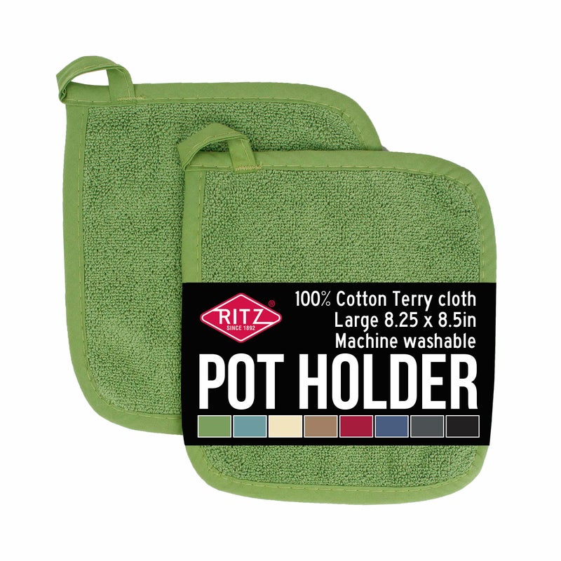 Ritz Terry Potholder & Hot Pad: Unparalleled Heat Resistant  Durable 100% Cotton - Ergonomically Designed for Optimal Grip - Easy-Care Machine Washable  Perfect for Your Kitchen - Cactus Green  2-Pk - Image 1