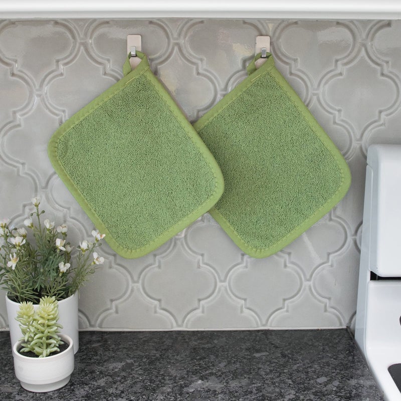 Ritz Terry Potholder & Hot Pad: Unparalleled Heat Resistant  Durable 100% Cotton - Ergonomically Designed for Optimal Grip - Easy-Care Machine Washable  Perfect for Your Kitchen - Cactus Green  2-Pk - Image 2