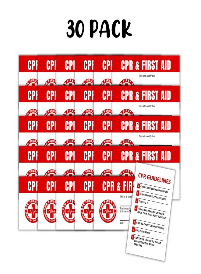Lashicorn بطاقة محفظة شهادة معتمدة للإسعافات الأولية CPR | 30 حزمة 2x3.5 بوصة ورق كاردستوك تعليمات نصائح دليل جيب اتصالات الطوارئ مدرب الصف - Image 2