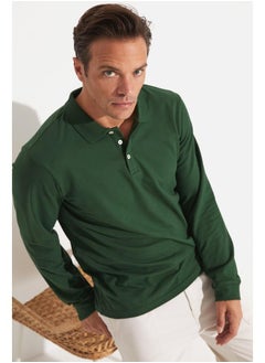 JUNE June Men Regular Fit Long Sleeve Polo Neck Tshirt Dark Green  - Image 2
