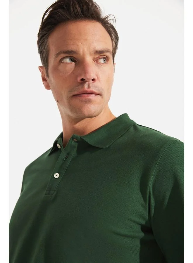 JUNE June Men Regular Fit Long Sleeve Polo Neck Tshirt Dark Green
