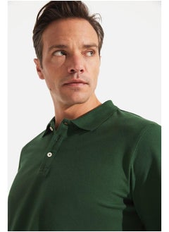 JUNE June Men Regular Fit Long Sleeve Polo Neck Tshirt Dark Green  - Image 4
