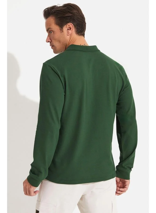 JUNE June Men Regular Fit Long Sleeve Polo Neck Tshirt Dark Green
