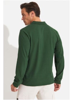 JUNE June Men Regular Fit Long Sleeve Polo Neck Tshirt Dark Green  - Image 5