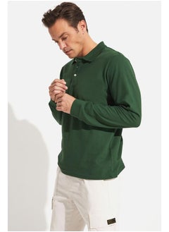 JUNE June Men Regular Fit Long Sleeve Polo Neck Tshirt Dark Green  - Image 1