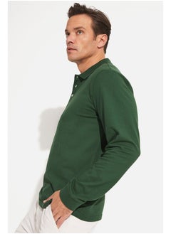 JUNE June Men Regular Fit Long Sleeve Polo Neck Tshirt Dark Green  - Image 3
