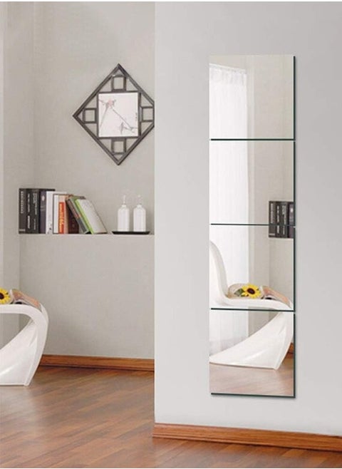 Full Dimension Wall Mirror Tiles Set 30 x 30 cm 4 Pieces Frameless Wall Mirror Self-adhesive Makeup Mirror for Door and Base for Bedroom and Living Room