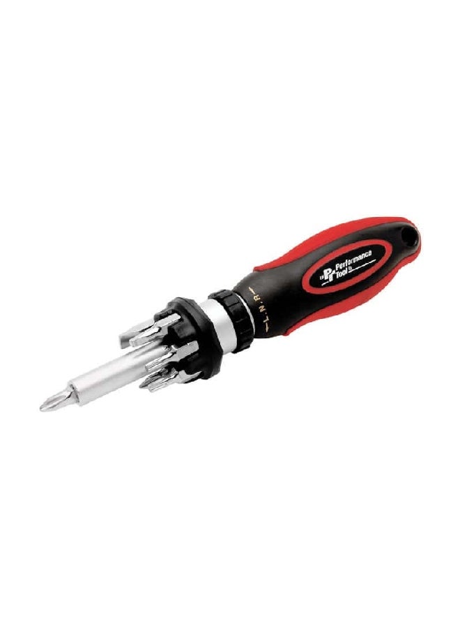ACE Multi-Bit Screwdriver Red and Black 7 Inch W9128