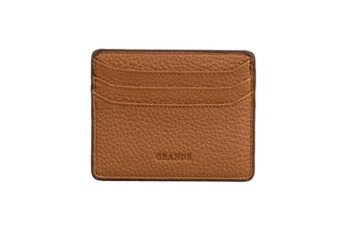grande 3633 Genuine Leather Card Holder For Women and Men Super Slim Minimalist Small Snap Wallet Camel - Image 1