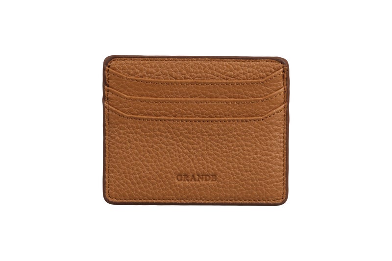 grande 3633 Genuine Leather Card Holder For Women and Men Super Slim Minimalist Small Snap Wallet Camel - Image 2