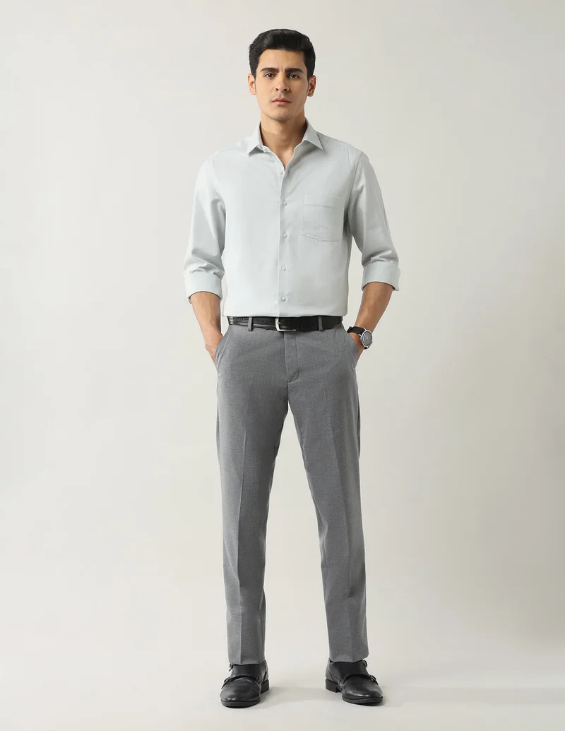Arrow Grey Regular Fit Twill Autoflex Trousers for Men | Best Price UAE