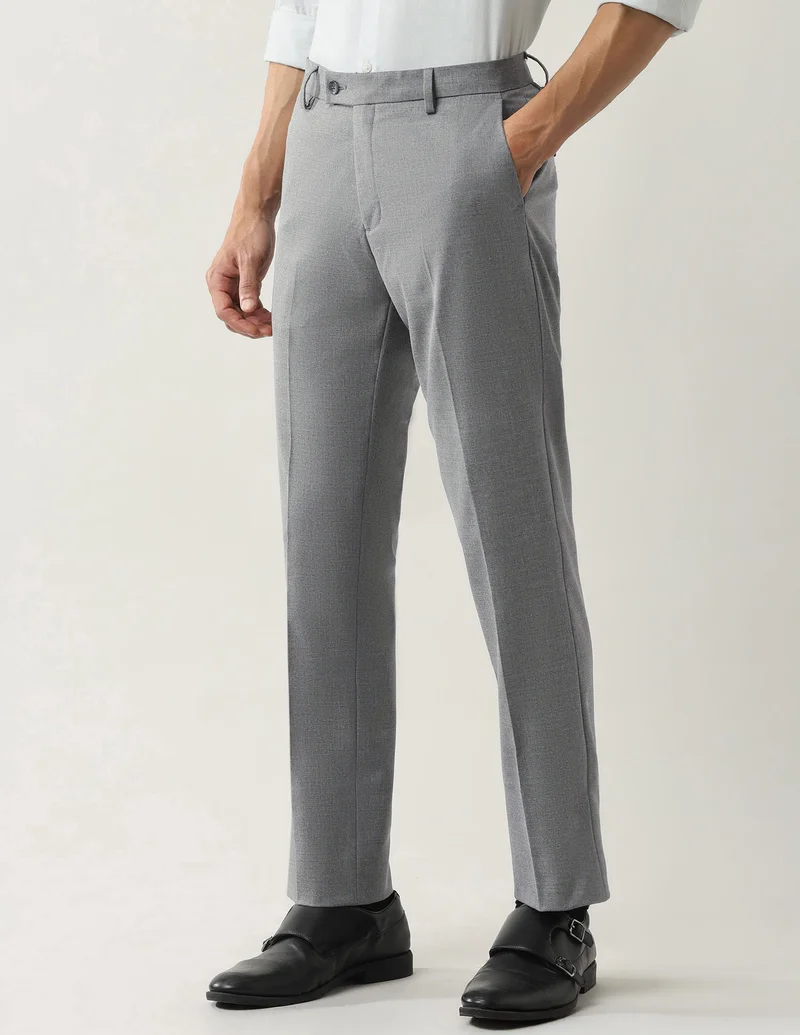 Arrow Grey Regular Fit Twill Autoflex Trousers for Men | Best Price UAE