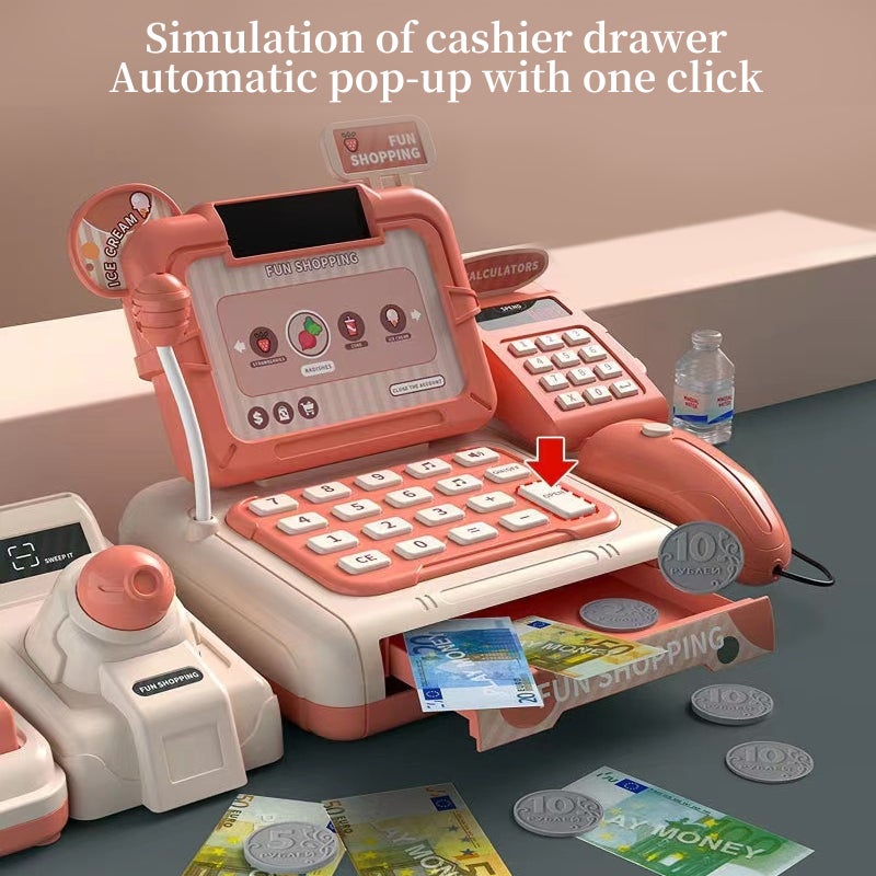 Cash Register for Kids, Pretend Play Cash Register with Scanner, Cuttable Food & Microphone Calculator Cash Register for Toddler, Gift - Image 5