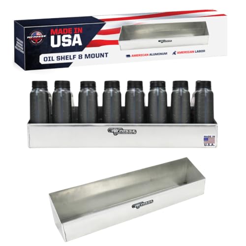 Pit Posse 564 Oil Shelf Caddy 8 Bottle Rack Holder 24" - Made in USA - Holds 8 Quarts of Automotive Motor Engine Oil - Enclosed Race Trailer Shop Garage Aluminum Storage Organizer (Silver) - Image 1