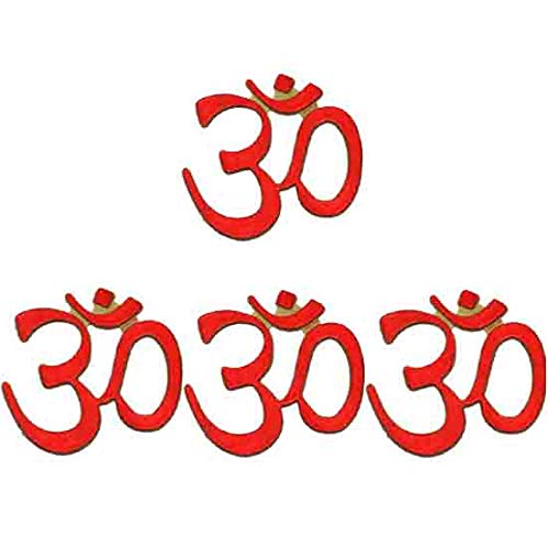 SK Craft Diwali Decorations Om Stickers with Embossed Red Colour Sparkly Stickers 2.5x2.5 Inches (Pack of 4) - Image 1
