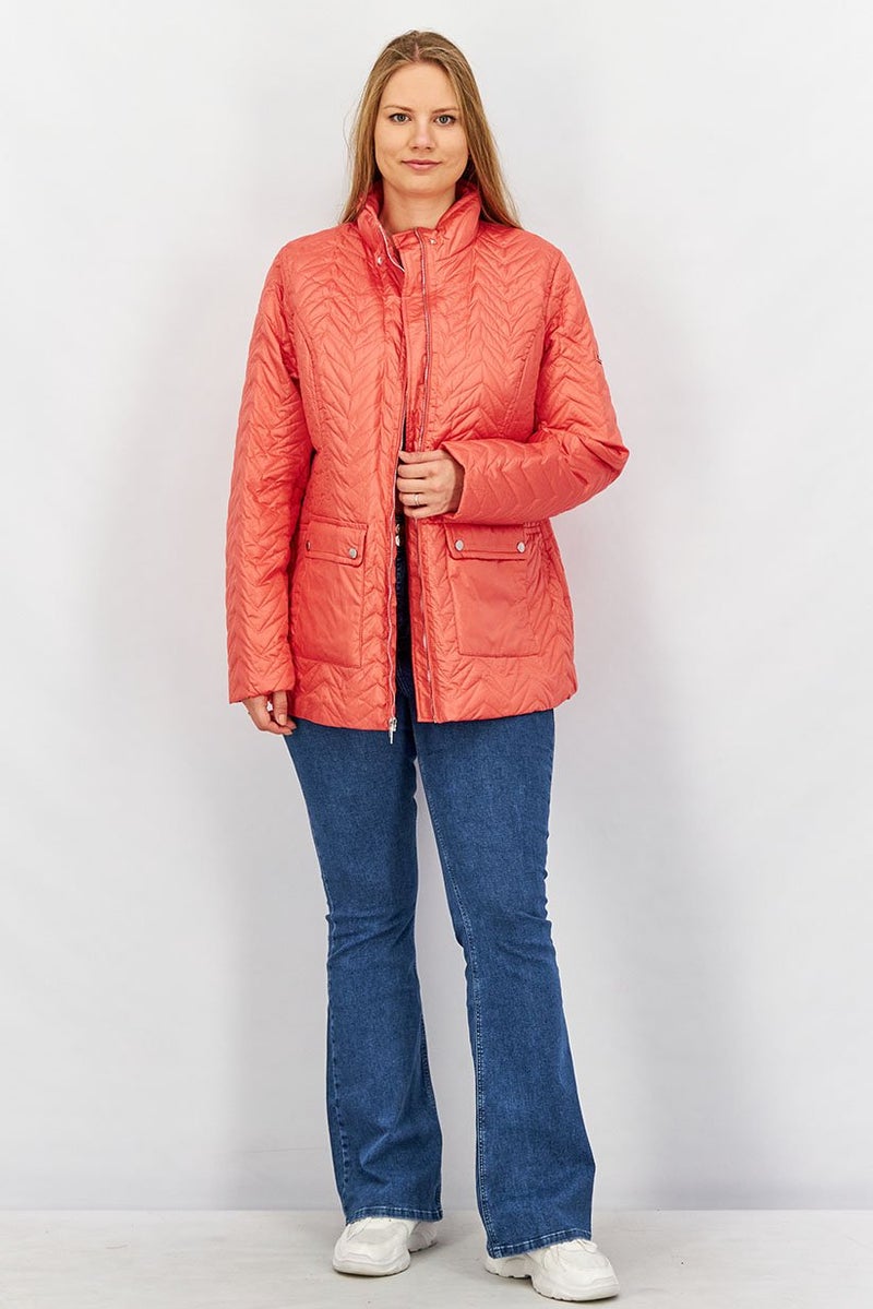Via Spiga Women Long Sleeve Plain Quilted Jacket, Coral - Image 3