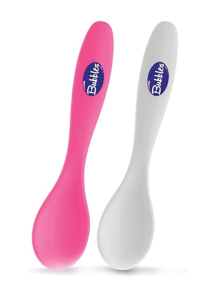 Bubbles Bubbles two Plastic Spoons for Kids-White & Pink  - Image 1