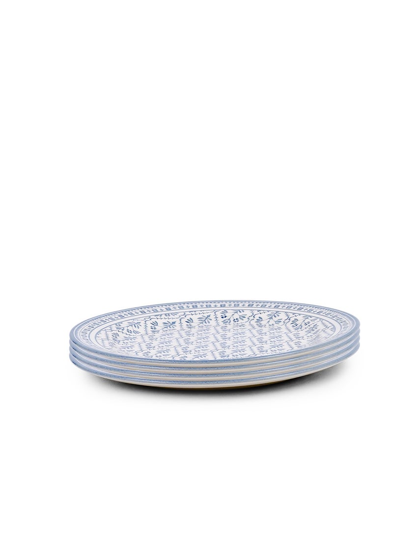 Claytan Plethora 9 inch Printed Ceramic Soup Plate (Blue & White, Set of 4) - Image 2
