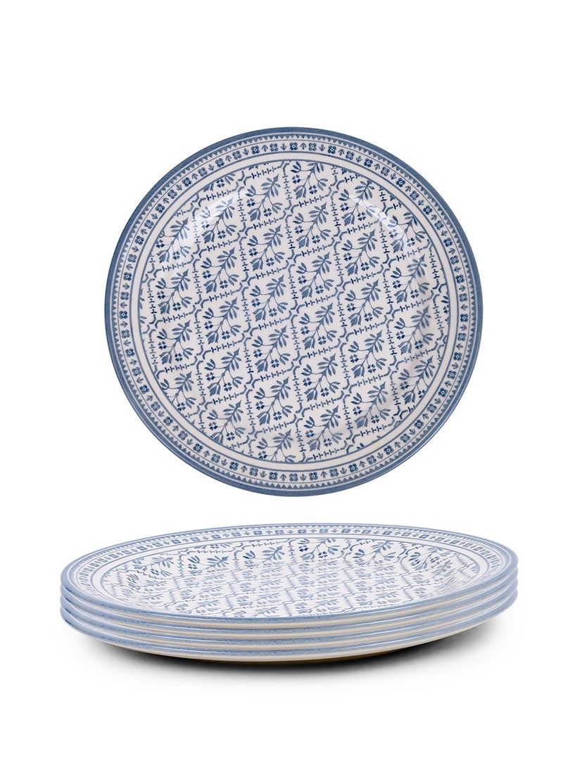 Claytan Plethora 9 inch Printed Ceramic Soup Plate (Blue & White, Set of 4) - Image 1