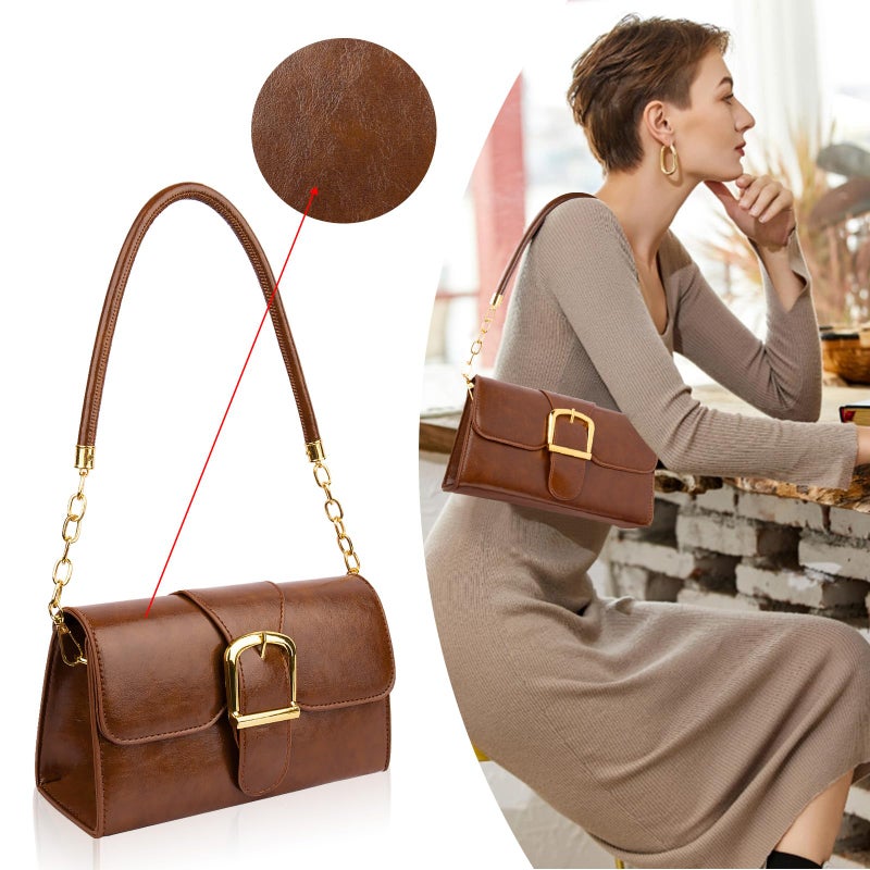 Gosect Shoulder Bag for Women, Faux Leather Women's Shoulder Handbags, Fashionable Tote Purses for Women with Removable Strap and Zipper Closure (Brown) - Image 2