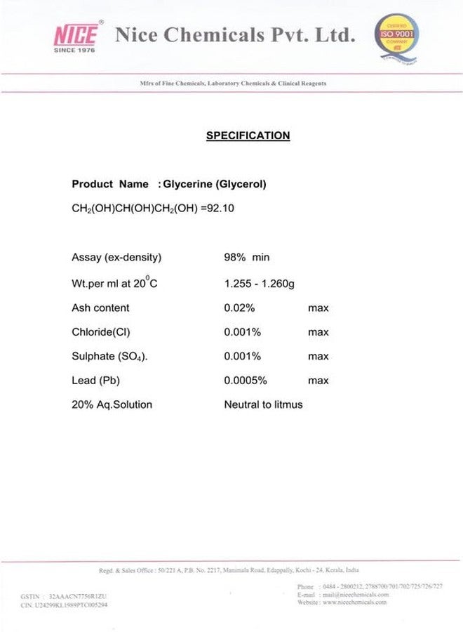 NICE Glycerine L.R. (Glycerol)-500 ML (G11029) - Image 5