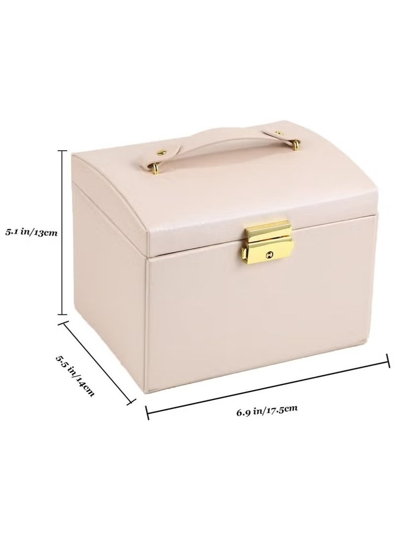 Beauenty Jewelry Organizer Box, PU Leather Jewelry Storage Box with Mirror and Lock, Portable Jewelry Case for Watch, Rings, Necklace, Bracelet, Earring(Pink) - Image 4